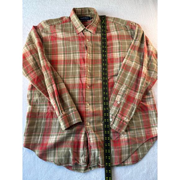 Polo Golf Ralph Lauren Mens Large Cotton Button Down Plaid Neutral Long Sleeve - Picture 3 of 7